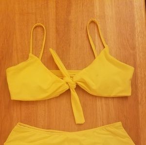 Yellow front tie high waist, high leg bikini